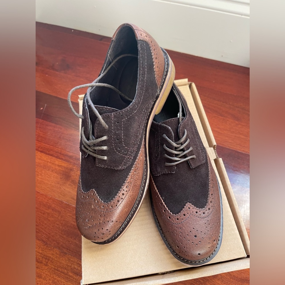 NWT Mens Wingtip Dress Shoes GENUINE Leather Suede Lands End Astor Brown Size 8D